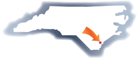 North Carolina map with arrow pointing to Wilmington